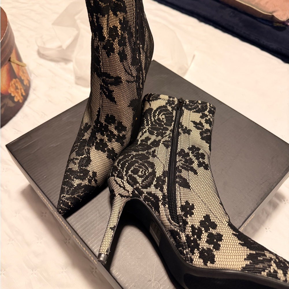 Lulu's Black Floral Heeled Boots - Picture 2 of 5